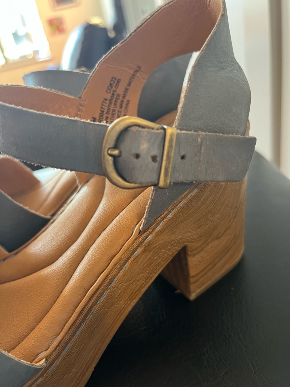 Born Silver Leather Platform Sandals with Wood-Effect Heel - Picture 8 of 9